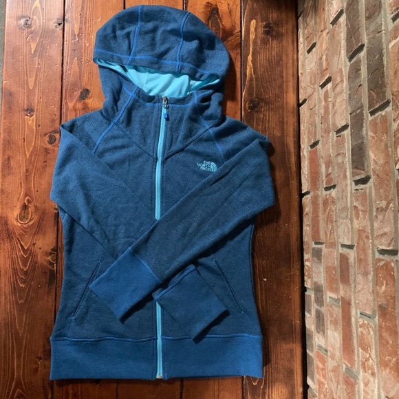 Women's The North Face Small Blue Hooded Full Zip Soft Terry Cloth Jacket EUC - Picture 8 of 12